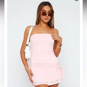 BRAND NEW White fox mini dress baby pink